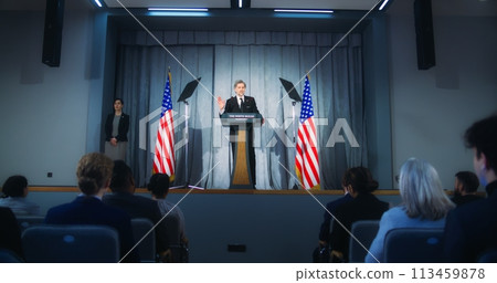 Confident republican politician delivers successful speech Confident republican politician delivers successful speech 113459878