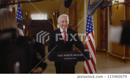 Senior republican politician gives interview for TV news Senior republican politician gives interview for TV news 113460079