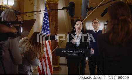 Female republican politician answers press questions Female republican politician answers press questions 113460099