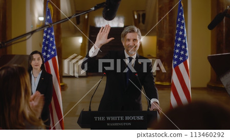 Politician or minister poses on cameras for media in the White House Politician or minister poses on cameras for media in the White House 113460292