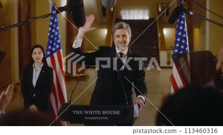 US presidential candidate pronounces inspirational campaign speech US presidential candidate pronounces inspirational campaign speech 113460316