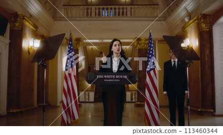 Female republican politician speaks at press conference 113460344