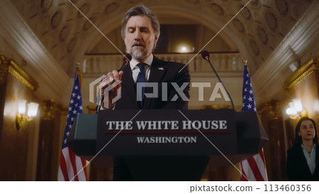 US President comes to tribune and starts inspirational speech US President comes to tribune and starts inspirational speech 113460356