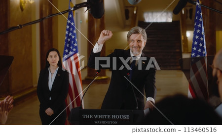 Politician or minister poses on cameras for media in the White House Politician or minister poses on cameras for media in the White House 113460516