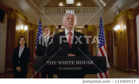 President of the United States pronounces political speech in White House President of the United States pronounces political speech in White House 113460517