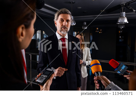 Irritated President of the United States of America answers journalists questions 113460571