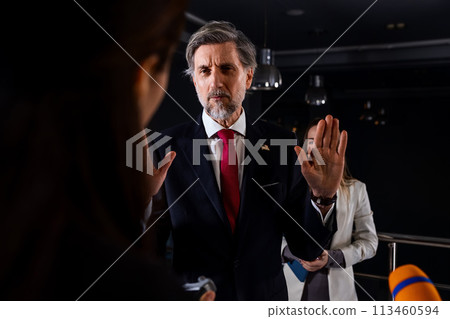American politician gives interview for media and TV news American politician gives interview for media and TV news 113460594