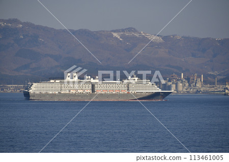 A photo of the cruise ship Westerdam sailing through Hakodate Bay in spring in Hakodate, Hokkaido. A photo of the cruise ship Westerdam sailing through Hakodate Bay in spring in Hakodate, Hokkaido. 113461005