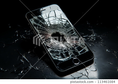 A detailed shot of a cracked smartphone screen 113461084