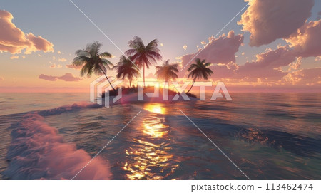Small Island With Palm Trees in the Middle of the Ocean 113462474