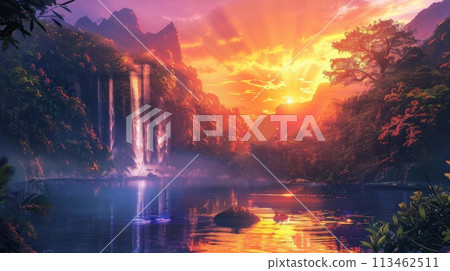 Majestic Waterfall in the Heart of a Lake 113462511