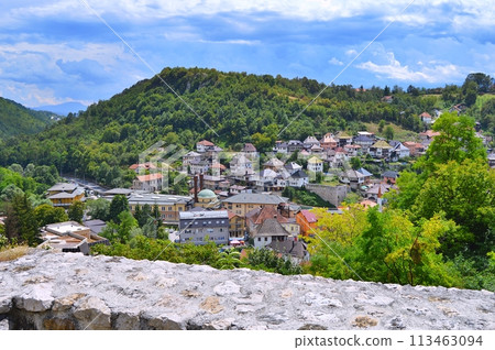 Old castle in Travnik. Panoramic view over Travnik in Bosnia and Herzegovina during summer. Top destination 113463094