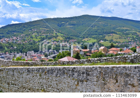Old castle in Travnik. Panoramic view over Travnik in Bosnia and Herzegovina during summer. Top destination 113463099