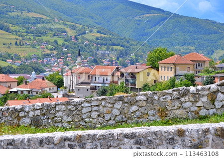 Old castle in Travnik. Panoramic view over Travnik in Bosnia and Herzegovina during summer. Top destination 113463108