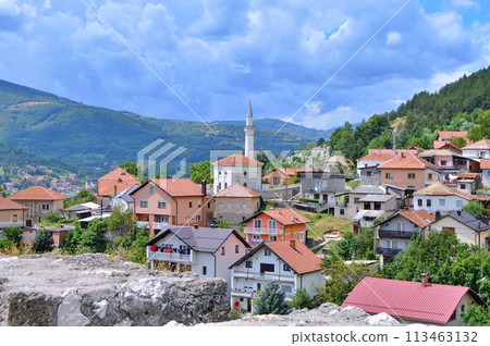 Old castle in Travnik. Panoramic view over Travnik in Bosnia and Herzegovina during summer. Top destination Old castle in Travnik. Panoramic view over Travnik in Bosnia and Herzegovina during summer. Top destination 113463132