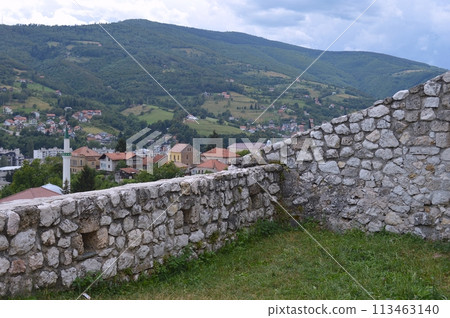 Old castle in Travnik. Panoramic view over Travnik in Bosnia and Herzegovina during summer. Top destination Old castle in Travnik. Panoramic view over Travnik in Bosnia and Herzegovina during summer. Top destination 113463140
