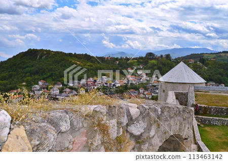 Old castle in Travnik. Panoramic view over Travnik in Bosnia and Herzegovina during summer. Top destination 113463142