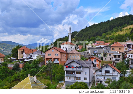 Old castle in Travnik. Panoramic view over Travnik in Bosnia and Herzegovina during summer. Top destination Old castle in Travnik. Panoramic view over Travnik in Bosnia and Herzegovina during summer. Top destination 113463146