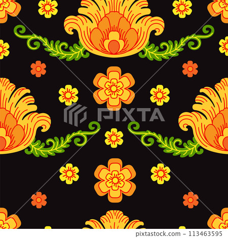 Seamless pattern with flowers in traditional Russian style vector 113463595