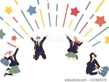 Students in uniform jumping 113464570