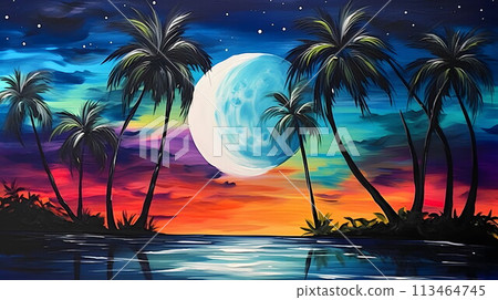 Experience the charm of a tropical island vacation at night No.036 AI-generated images 113464745
