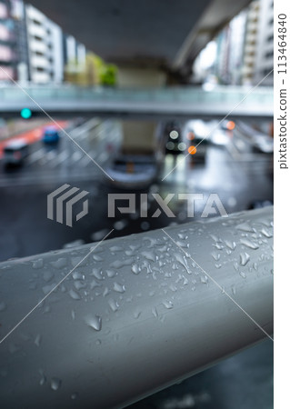 Raindrops on the pedestrian bridge, Shibuya Station East Exit Intersection, Tokyo, April 2024, e-1 Raindrops on the pedestrian bridge, Shibuya Station East Exit Intersection, Tokyo, April 2024, e-1 113464840