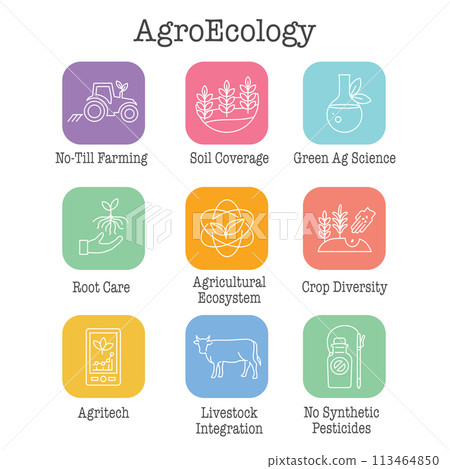 Sustainable Farming Icon Set with Maximizing Soil Coverage and Integrate Livestock-Examples for Regenerative Agriculture Icon Set Sustainable Farming Icon Set with Maximizing Soil Coverage and Integrate Livestock-Examples for Regenerative Agriculture Icon Set 113464850
