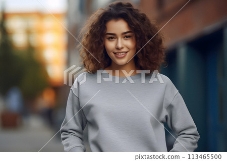sport grey Sweater Mockup on Female Model ai generated art 113465500