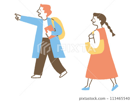 A man holding a book and a woman holding a tote bag_color A man holding a book and a woman holding a tote bag_color 113465540