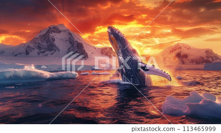 Majestic Humpback Whale Jumping Out of the Water 113465999