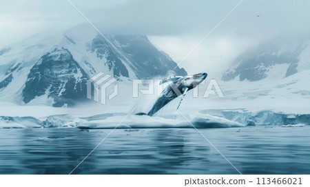 Majestic Humpback Whale Jumping Out of Water 113466021