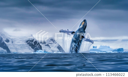 Majestic Humpback Whale Jumping Out of the Water 113466022