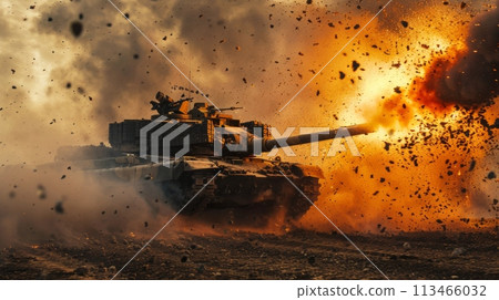 Tank Emitting Intense Flames Tank Emitting Intense Flames 113466032