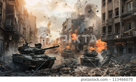 Tanks Mobilized in Urban Street 113466070