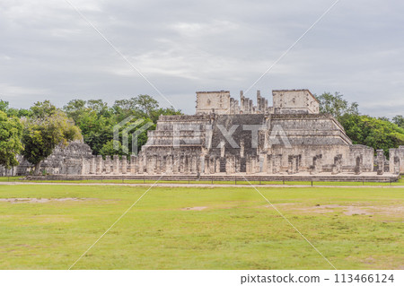 Old pyramid and temple of the castle of the Mayan architecture known as Chichen Itza these are the ruins of this ancient pre-columbian civilization and part of humanity 113466124
