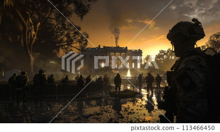 Group of Soldiers Standing in Front of Building 113466450