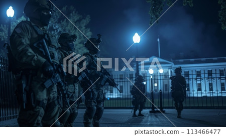 Military Forces Standing in Front of the White House 113466477