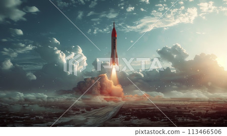 Red Rocket Launching Through Clouds Red Rocket Launching Through Clouds 113466506