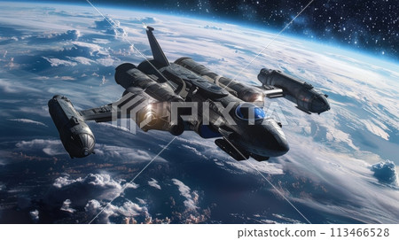 Space Ship Flying Over the Earth 113466528