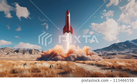 Red Rocket Launching Into the Sky 113466550