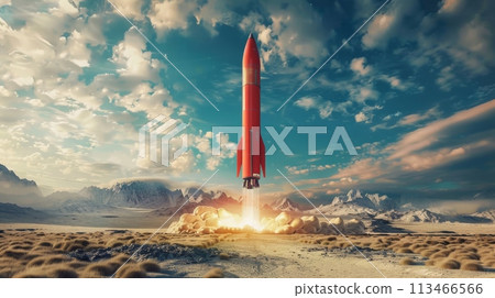 Red Rocket Launching Into the Sky 113466566