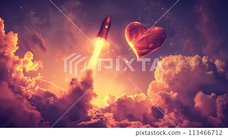 Heart Shaped Rocket Launching Into the Sky 113466712