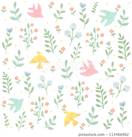 7 illustrations of stylish plants and flowers in gentle spring colors 113466982