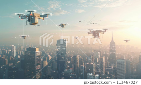 Drone Aerial Urban Landscape With Tall Skyscrapers Drone Aerial Urban Landscape With Tall Skyscrapers 113467027