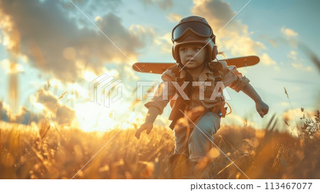 Little Boy Holding Toy Airplane 113467077