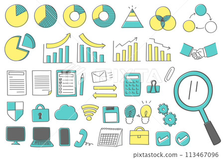 手寫的綠色商業圖示集 113467096
