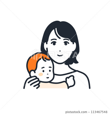 寶寶與媽媽簡單圖示插畫素材 113467548