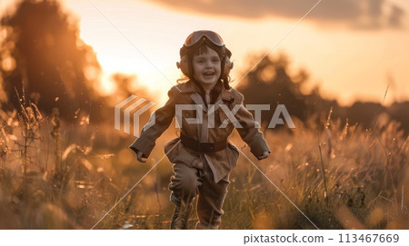 Little Boy Running Through Tall Grass Little Boy Running Through Tall Grass 113467669
