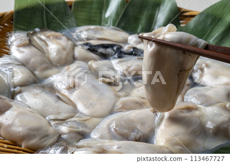 Fresh and tasty raw oysters 113467727