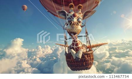 Giraffe Flying in Hot Air Balloon Giraffe Flying in Hot Air Balloon 113467734